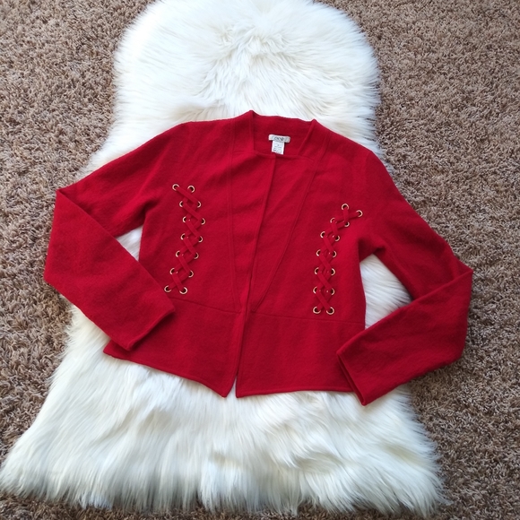 Cache Wool Jacket Red Blazer Lace Up Hook Sz Small - Picture 3 of 8